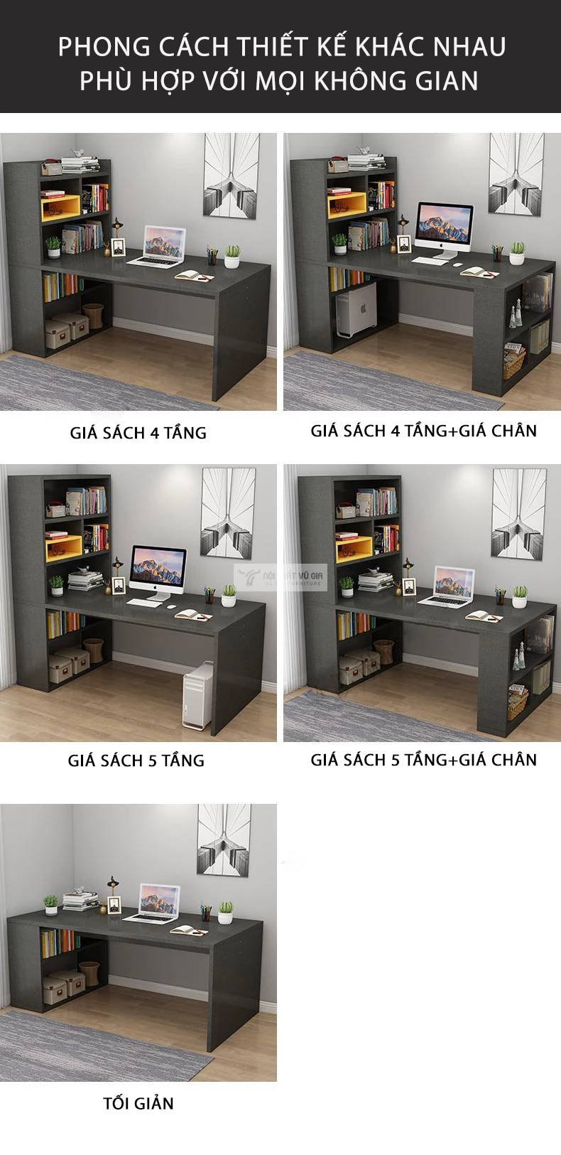 tùy chọn kết cấu của Bàn học sinh kết hợp giá sách SD215