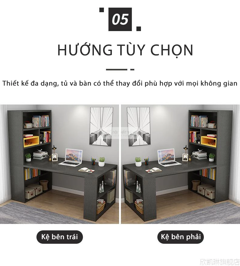 tùy chọn hướng linh hoạt của Bàn học sinh kết hợp giá sách SD215