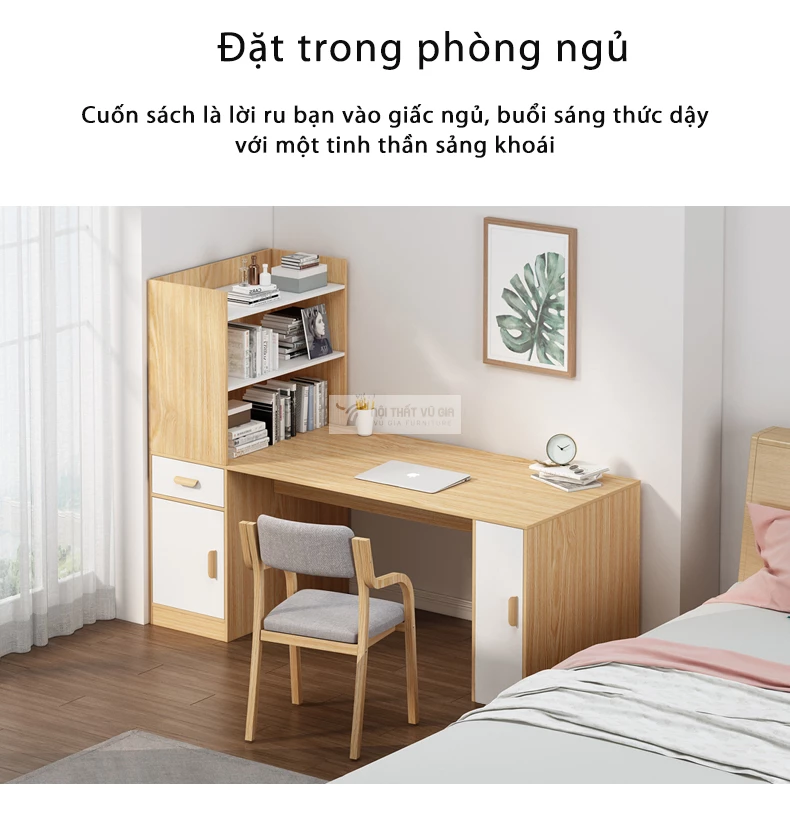 thiết kế thông minh tối ưu không gian của Bàn học sinh kết hợp giá sách SD216