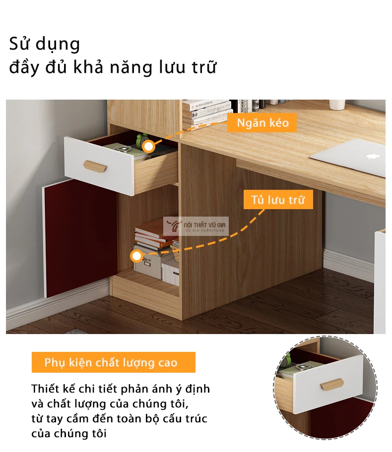 thiết kế tủ lưu trữ lớn của Bàn học sinh kết hợp giá sách SD216