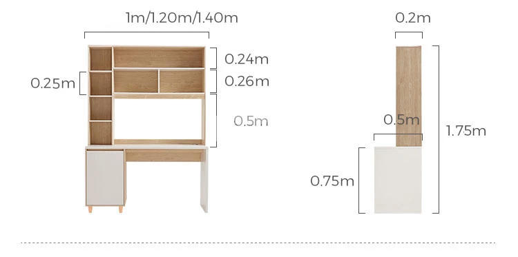 kích thước chi tiết của Bàn học sinh kết hợp giá sách tiện lợi SD119