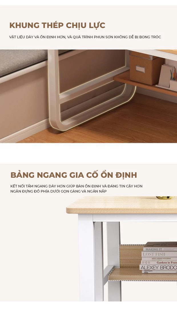 Bàn học sinh kết hợp tủ lưu trữ đa năng SD148 sử dụng chân kim loại chắc chắn