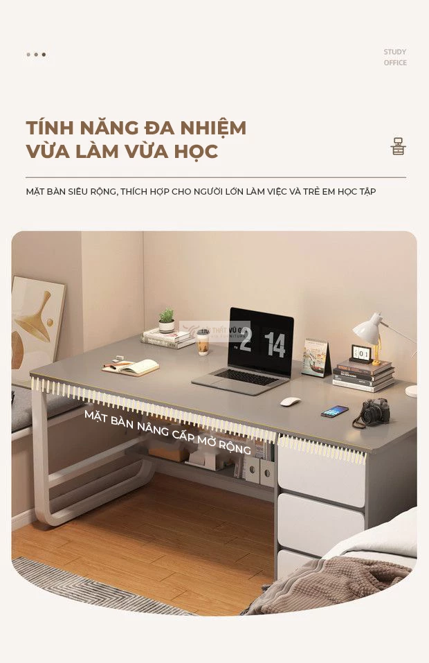 thiết kế không gian làm việc rộng rãi của Bàn học sinh kết hợp tủ lưu trữ đa năng SD148