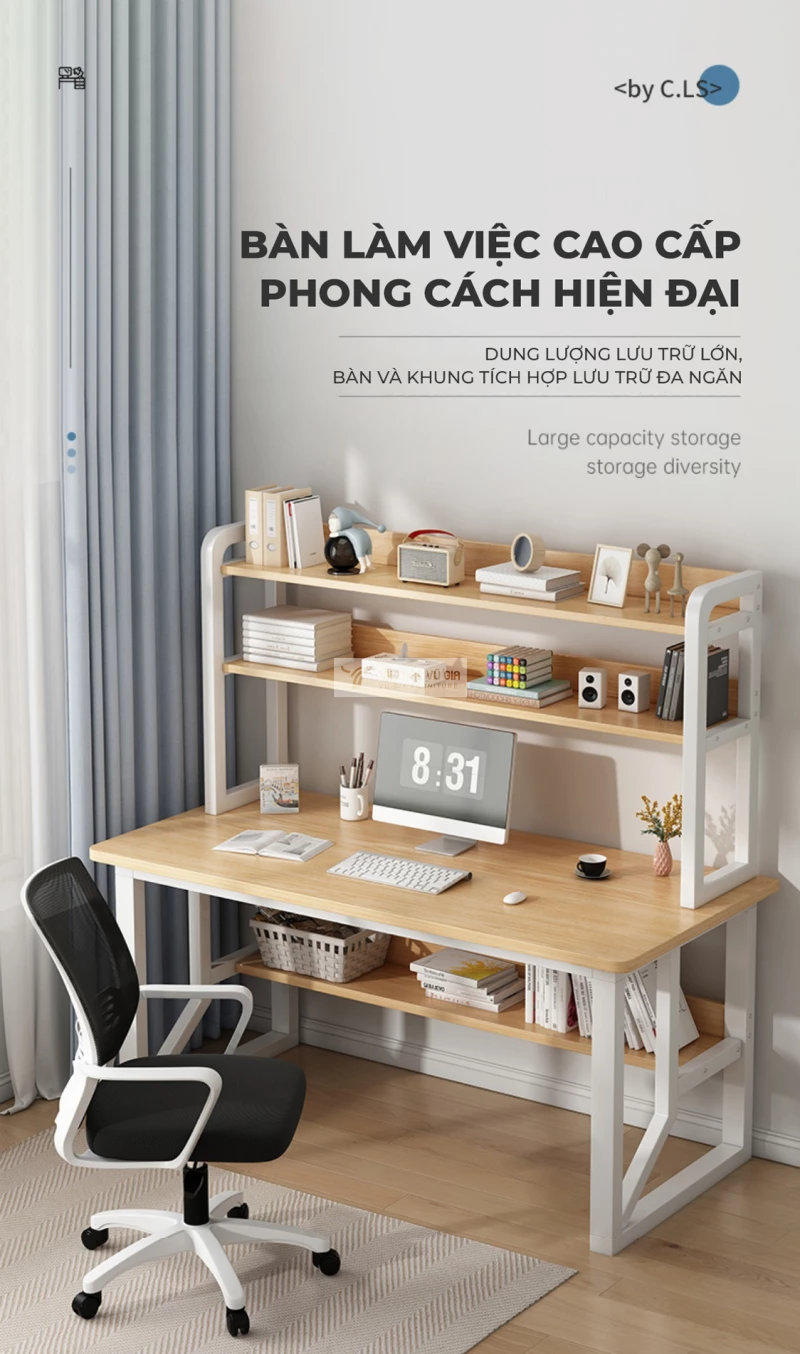 Bàn học sinh thiết kế hiện đại có kệ sách SD145