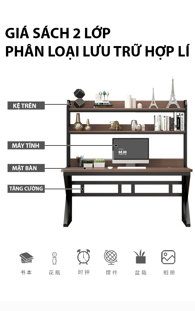 chi tiết kết cấu của Bàn học sinh thiết kế hiện đại tích hợp giá sách SD183