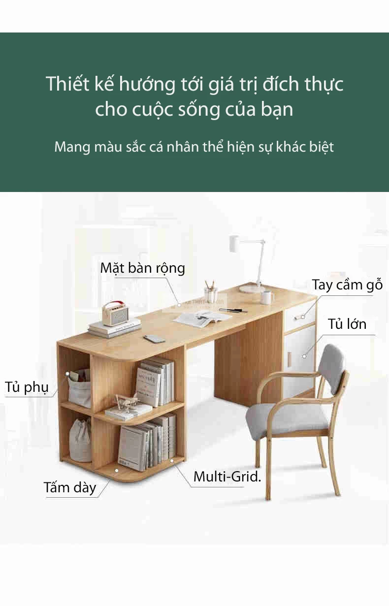 chi tiết kết cấu của Bàn học sinh tích hợp tủ đa năng SD191