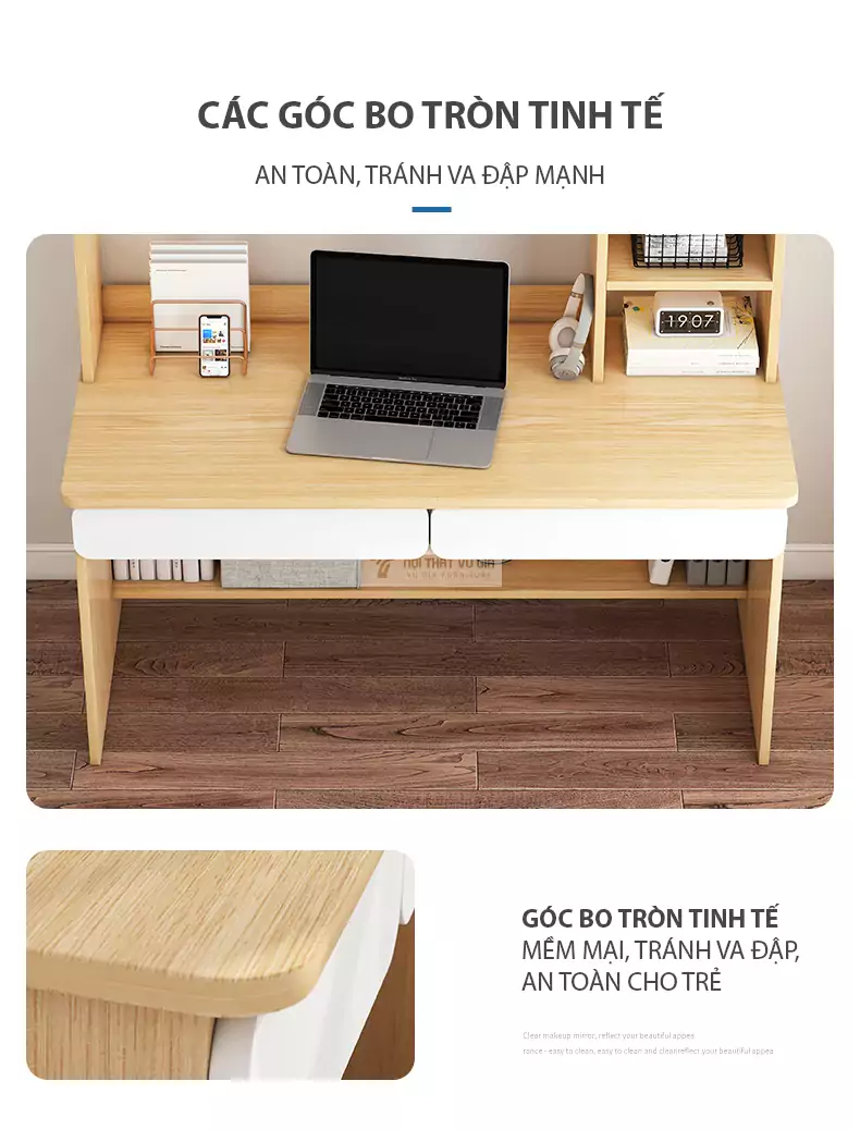 thiết kế bo góc tinh tế của Bàn học thiết kế nhỏ gọn, tối ưu không gian SD62