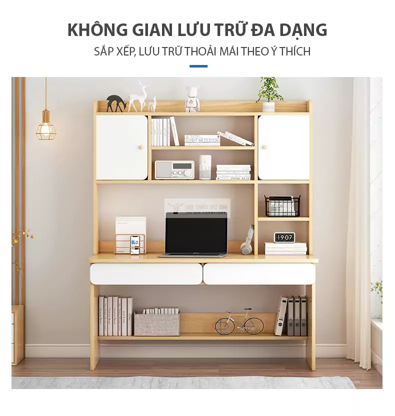 không gian lưu trữ đa dạng của Bàn học thiết kế nhỏ gọn, tối ưu không gian SD62