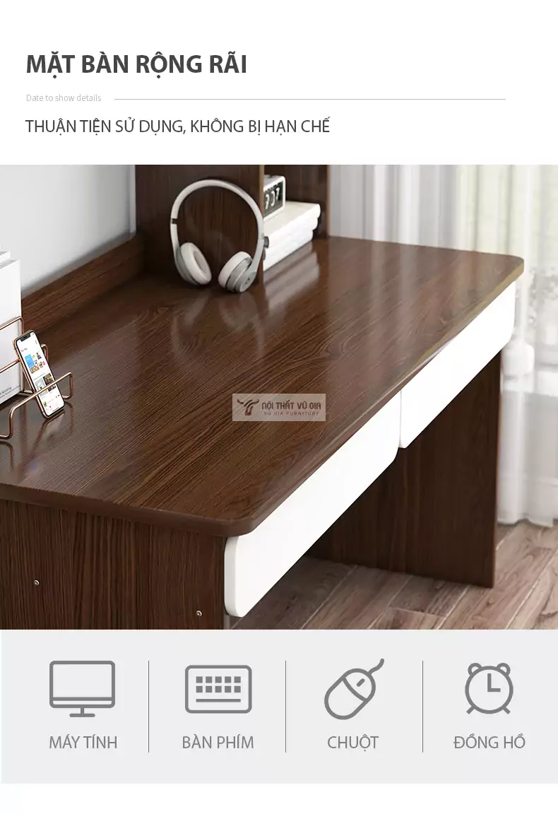 thiết kế mặt bàn rộng rãi của Bàn học thiết kế nhỏ gọn, tối ưu không gian SD62