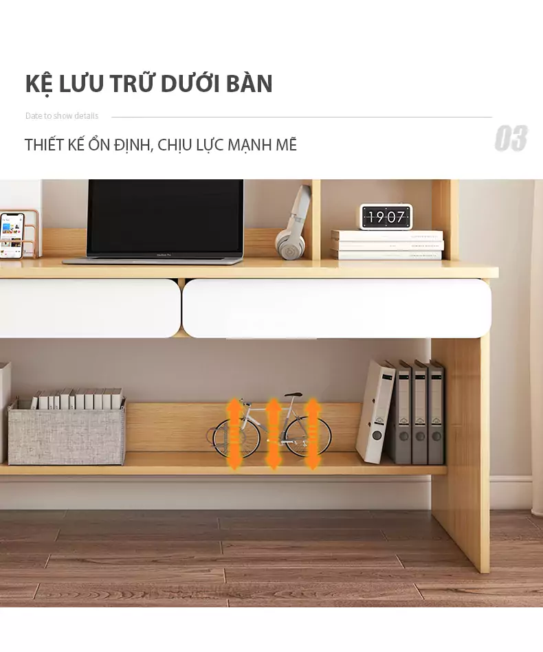 thiết kế sách gầm bàn tiện lợi của Bàn học thiết kế nhỏ gọn, tối ưu không gian SD62