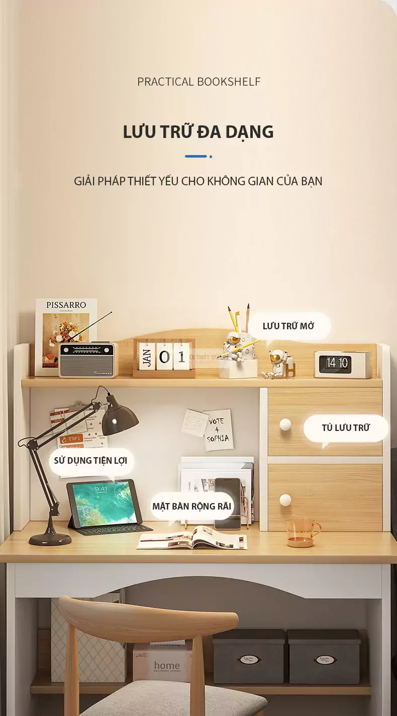 chi tiết lưu trữ của Bàn học thiết kế thông minh, tối ưu không gian SD53