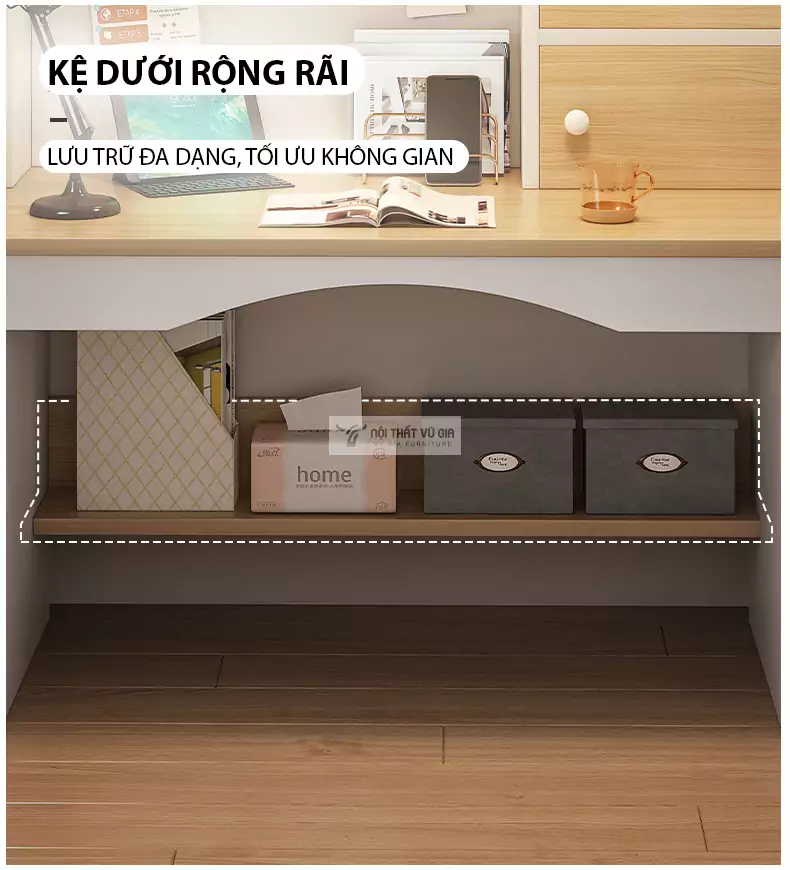 thiết kế kệ dưới rộng rãi của Bàn học thiết kế thông minh, tối ưu không gian SD53