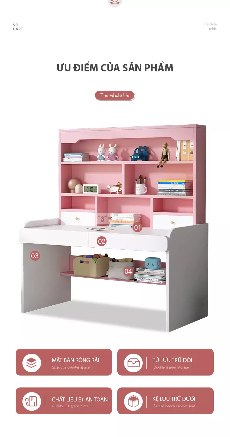 ưu điểm của Bàn học tích hợp kệ sách SD60