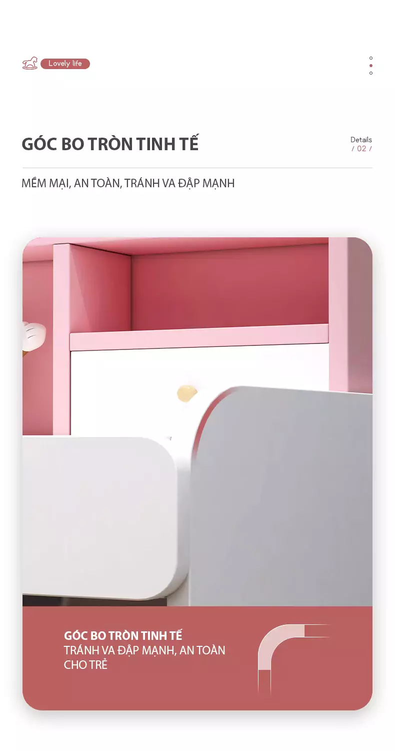 thiết kế bo góc an toàn của Bàn học tích hợp kệ sách SD60