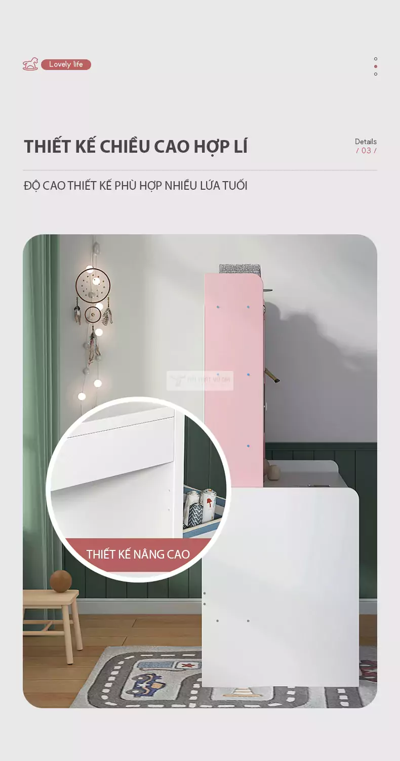 thiết kế chiều cao khoa học của Bàn học tích hợp kệ sách SD60