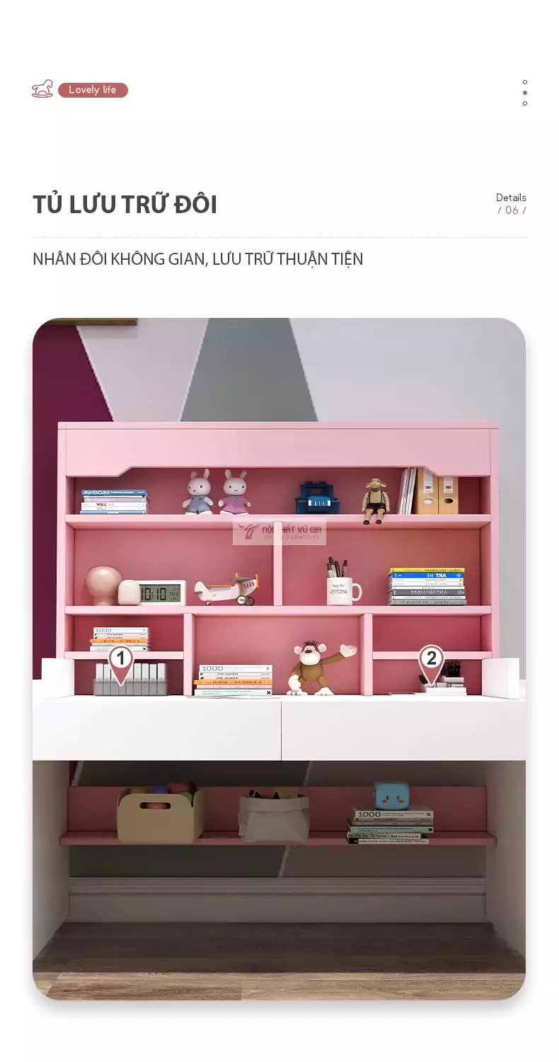 tùy chọn ngăn kéo tiện lợi của Bàn học tích hợp kệ sách SD60