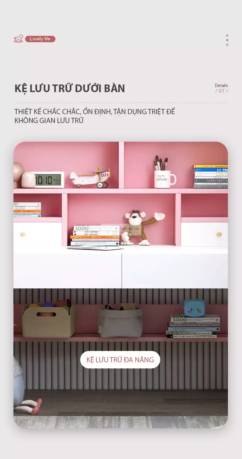 thiết kế kệ lưu trữ gầm bàn của Bàn học tích hợp kệ sách SD60