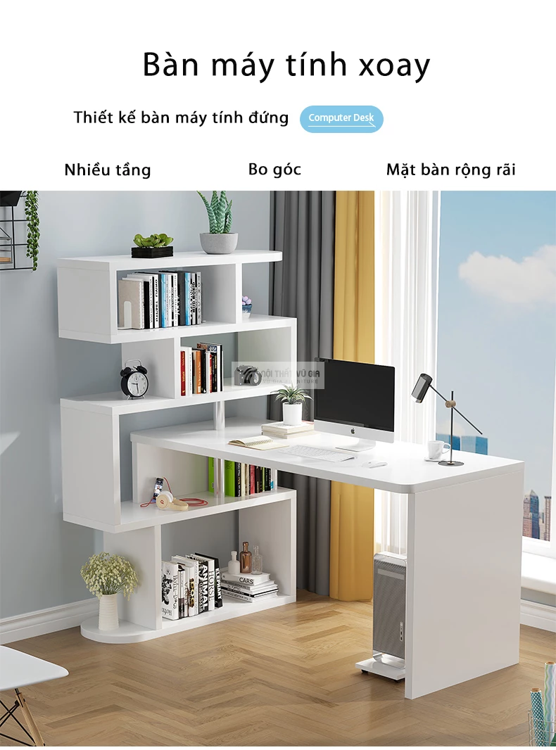 Bàn học xoay thông minh có giá sách SD132