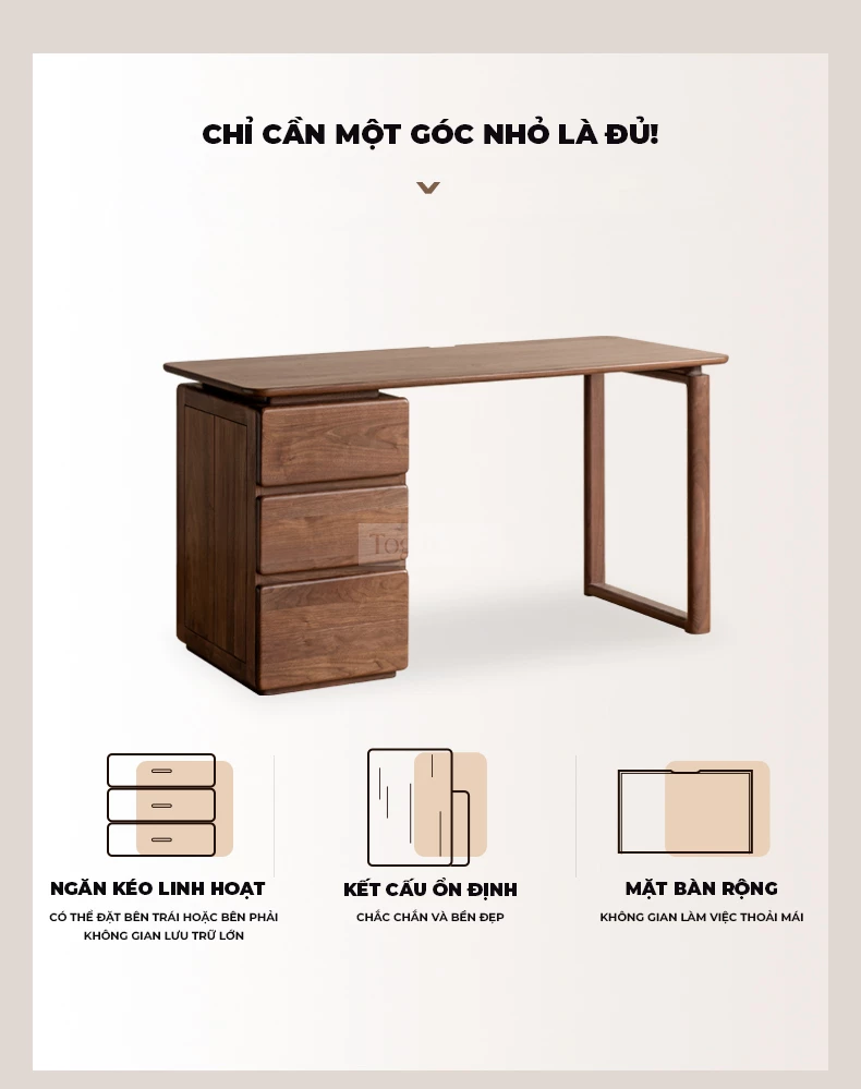 Bàn Làm Việc Bàn Học Gỗ Tự Nhiên Togismart BTG 069 – Thiết kế hiện đại, tối giản, sử dụng gỗ tự nhiên bền bỉ, đường nét thanh thoát. Phù hợp làm bàn học, bàn làm việc tại nhà hay văn phòng. Mang đến không gian làm việc thoải mái, tinh tế và hài hòa với nội thất