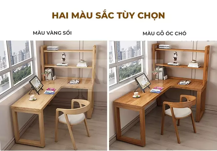 Bàn Làm Việc Chữ L Gỗ Tự Nhiên Haigo BGT086