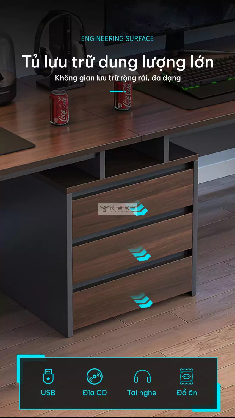 Bàn làm việc đôi thiết kế hiện đại, lưu trữ tiện lợi SD25 trang bị tủ lưu trữ dung lượng lớn
