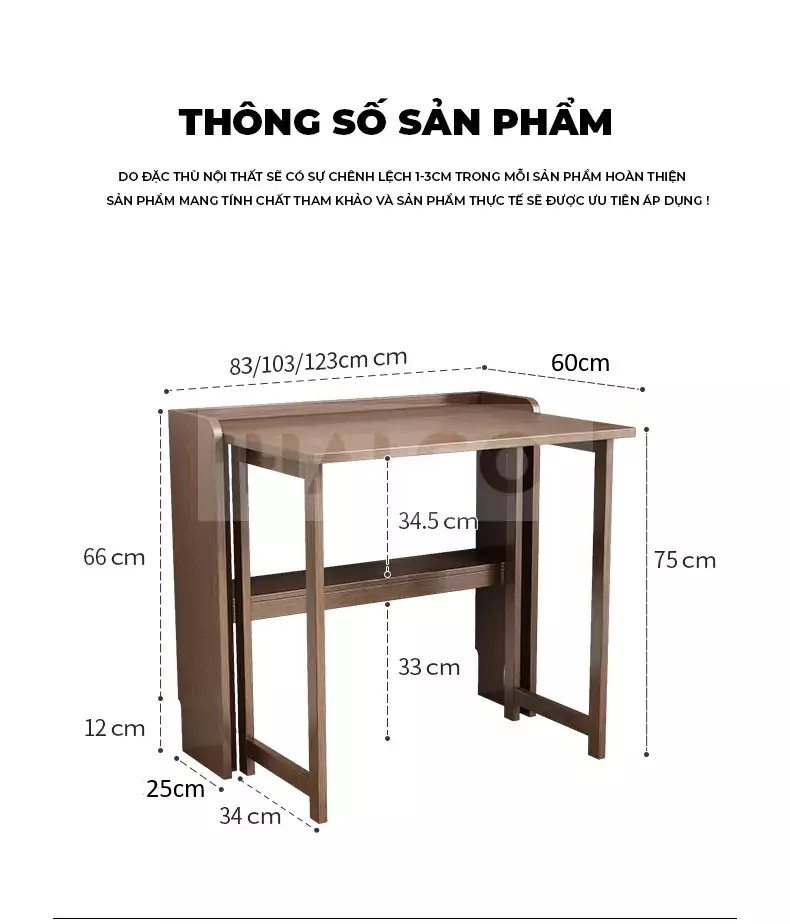 Bàn Làm Việc Gấp Gọn Đa Năng Gỗ Tự Nhiên Haigo BGT126