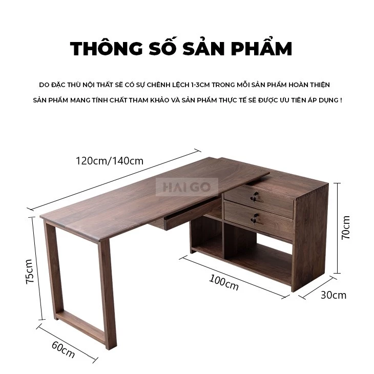 Bàn Làm Việc Gỗ Tự Nhiên Cao Cấp Haigo BGT277