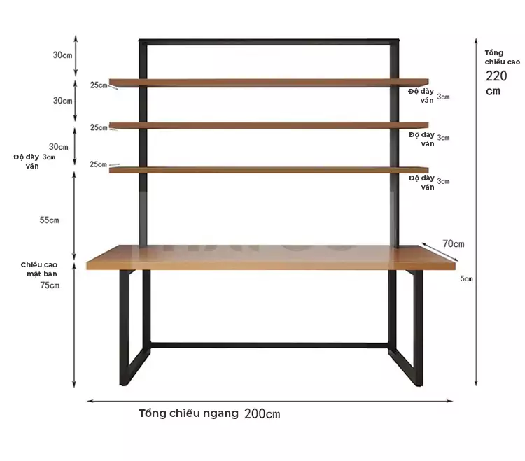 Bàn Làm Việc Gỗ Tự Nhiên Tích Hợp Kệ Sách Haigo BGT027