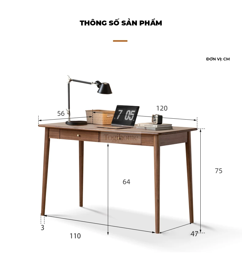 Bàn Làm Việc Gỗ Tự Nhiên Togismart BTG 066 – Thiết kế thanh lịch với chất liệu gỗ tự nhiên cao cấp, đường nét tinh giản, phù hợp cho không gian hiện đại. Mặt bàn rộng rãi, tiện lợi cho làm việc, học tập, mang lại cảm hứng và hiệu quả trong từng giờ làm việc.