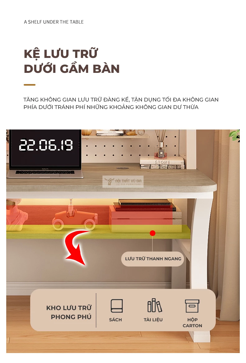thiết kế kệ sách lưu trữ gầm bàn của Bàn làm việc kết hợp giá sách độc đáo SD153
