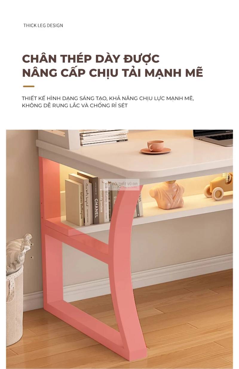 Bàn làm việc kết hợp giá sách độc đáo SD153 sử dụng chân kim loại chắc chắn