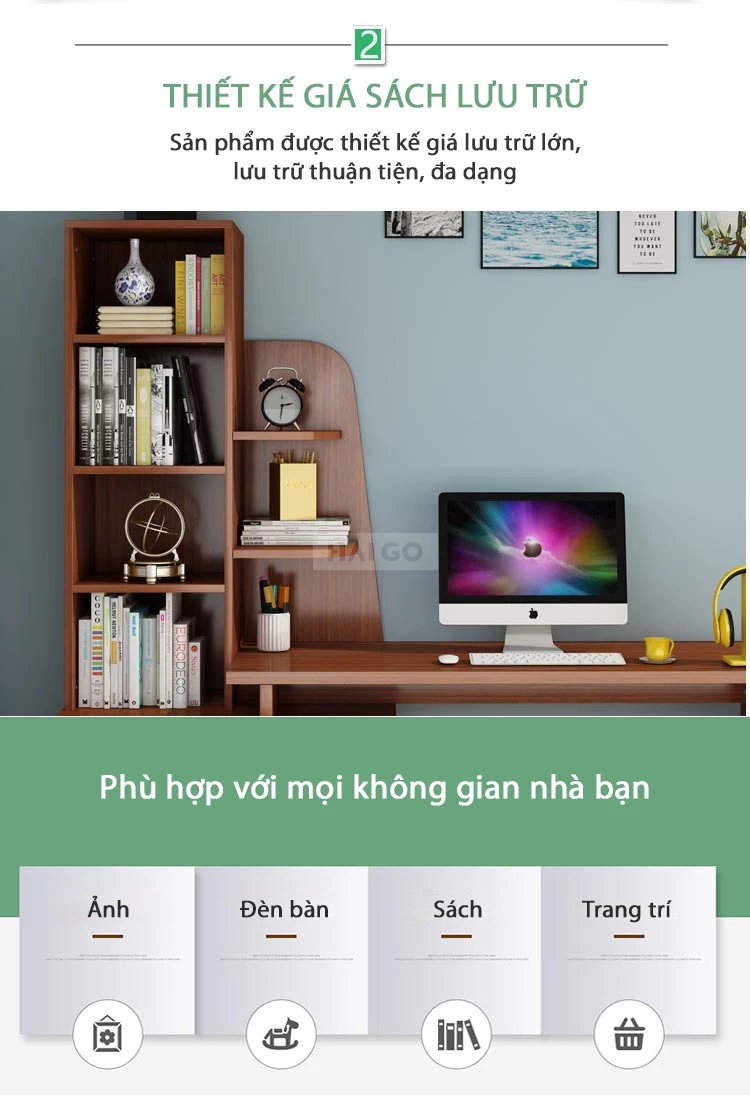 Bàn Làm Việc Kết Hợp Kệ Sách Đa Năng Haigo BHS229