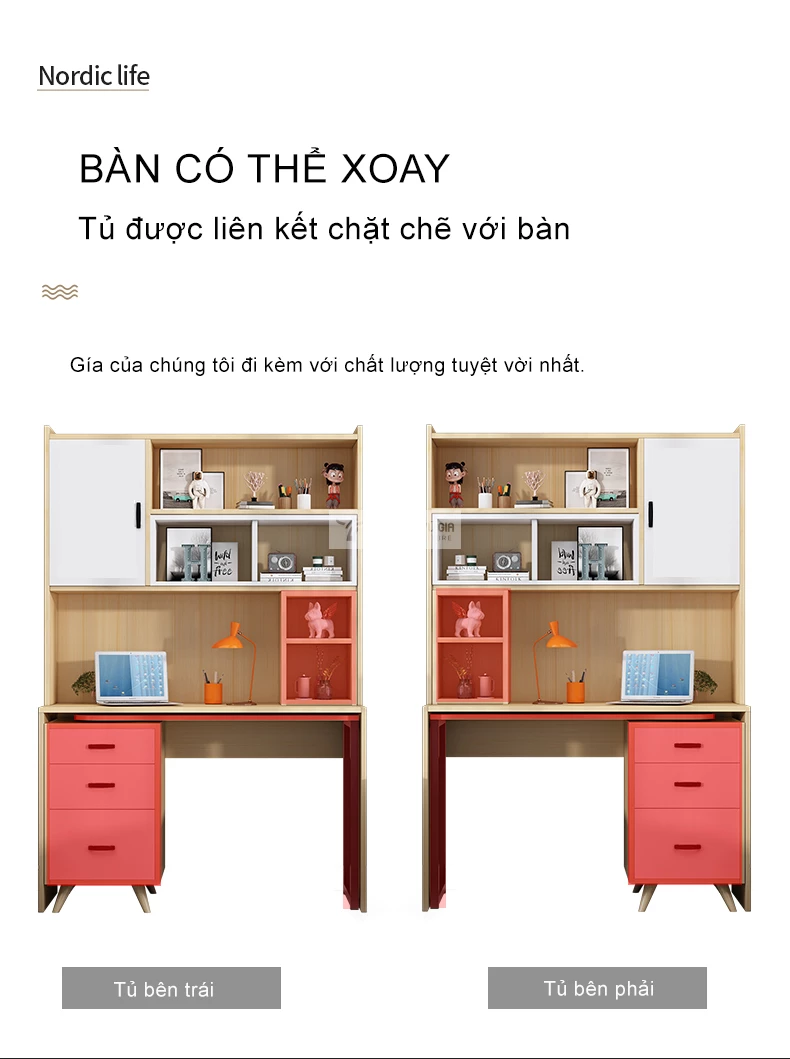 thiết kế đa năng của Bàn làm việc kết hợp tủ và bàn phụ xoay đa năng SD209