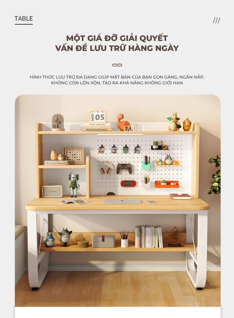 Bàn làm việc khung thép chống gỉ kèm giá sách pegboard đa năng OpenLiving OBG 050 mang đến sự bền bỉ và tiện dụng. Thiết kế khung thép chống gỉ chắc chắn, giá sách pegboard đa năng, tạo không gian làm việc gọn gàng và hiện đại. Lựa chọn hoàn hảo cho không gian làm việc của bạn.