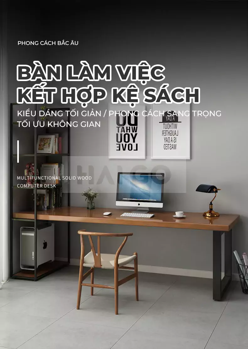 Bàn Làm Việc Tích Hợp Kệ Sách Cao Cấp HaiGo BGT005