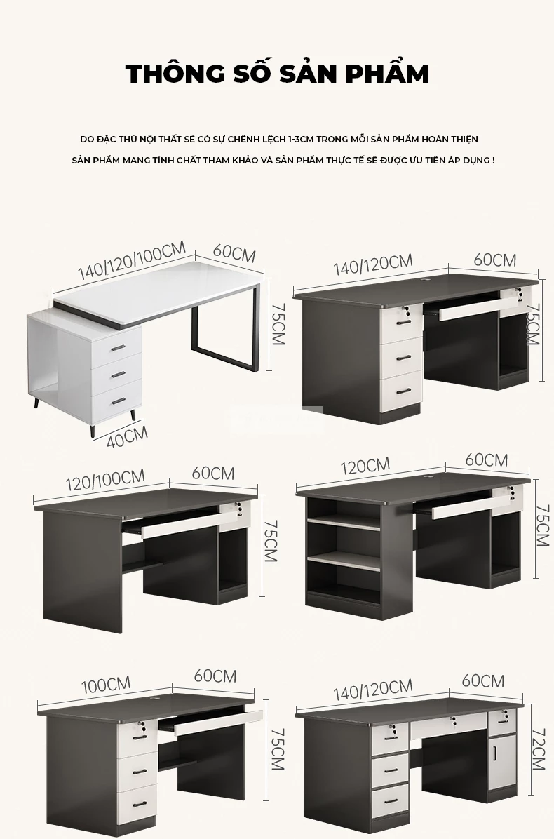 kích thước chi tiết của Bàn làm việc tích hợp tủ và kệ CPU SD156