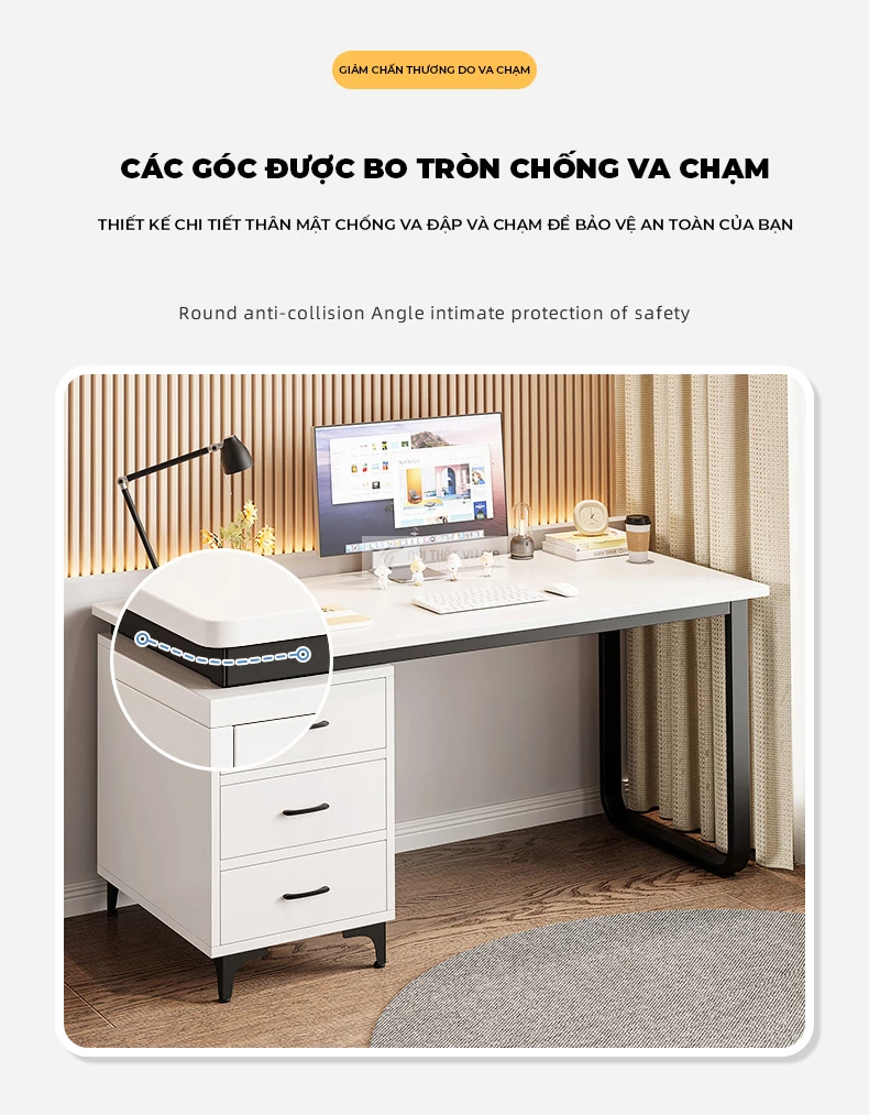 thiết kế bo góc bảo đảm an toàn của Bàn làm việc tối giản tích hợp tủ ngăn kéo SD157