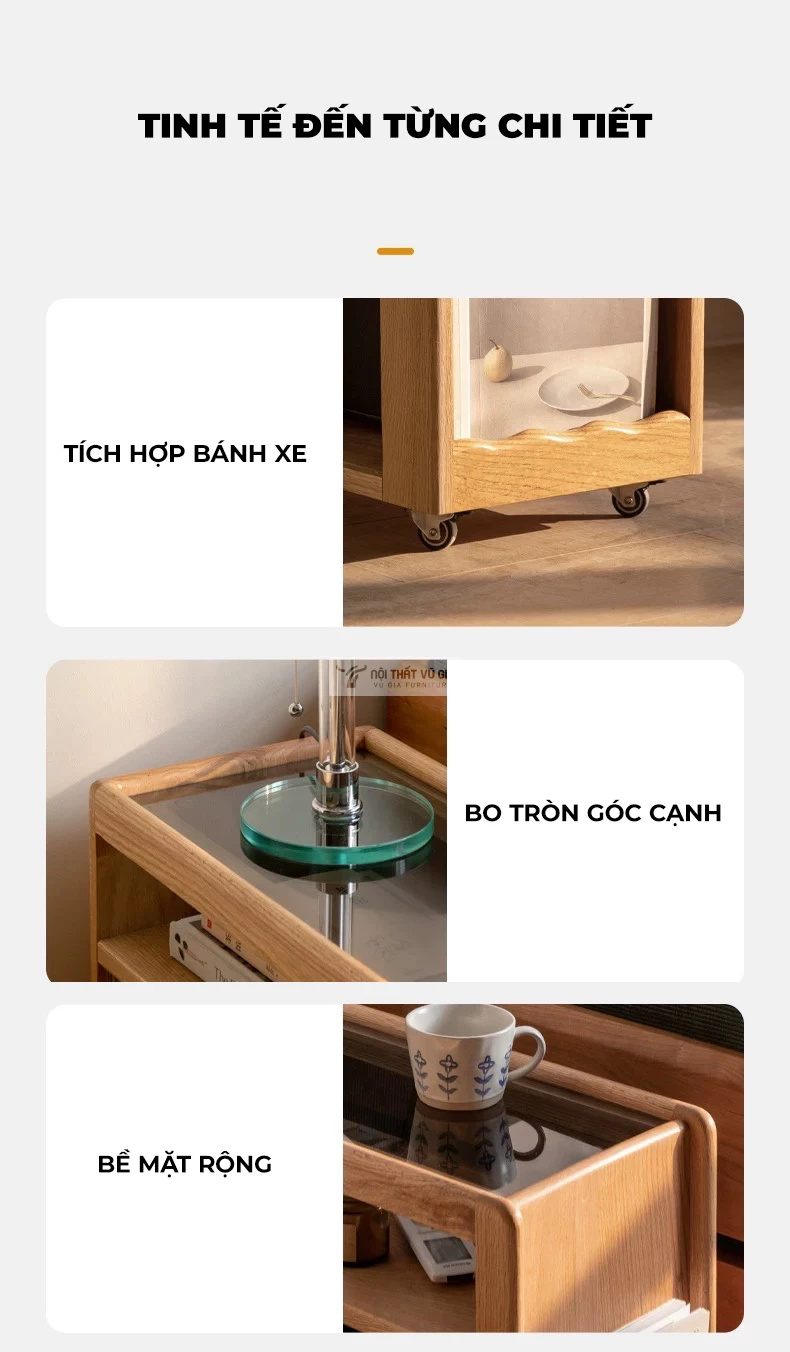 các đường nét tinh tế của Bàn phụ cạnh sofa gỗ tự nhiên thiết kế hiện đại CBK10