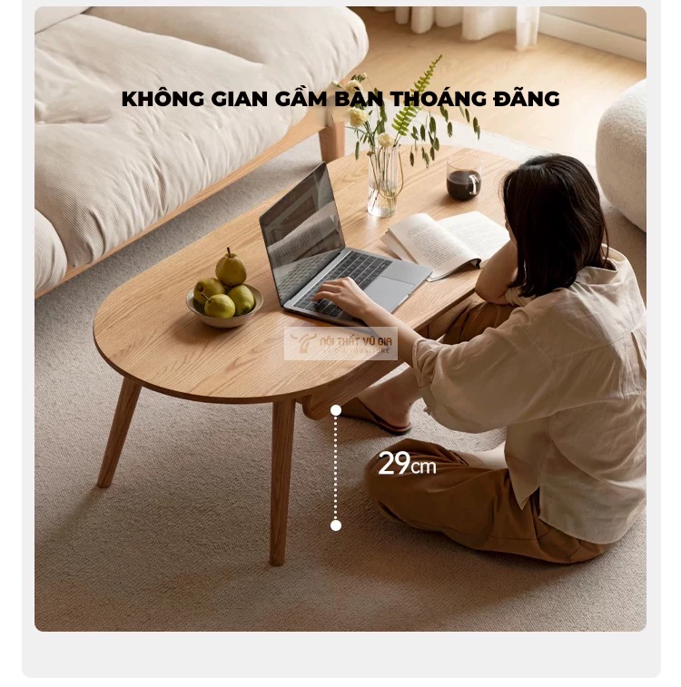 khoảng trống gầm bàn thoải mái của Bàn trà gỗ tự nhiên phòng cách tối giản, hiện đại CBK12