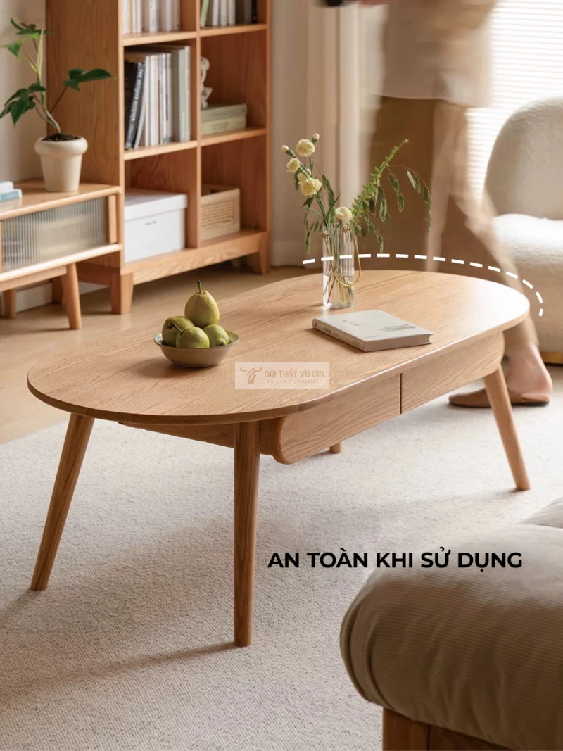 thiết ké bo góc an toàn của Bàn trà gỗ tự nhiên phòng cách tối giản, hiện đại CBK12