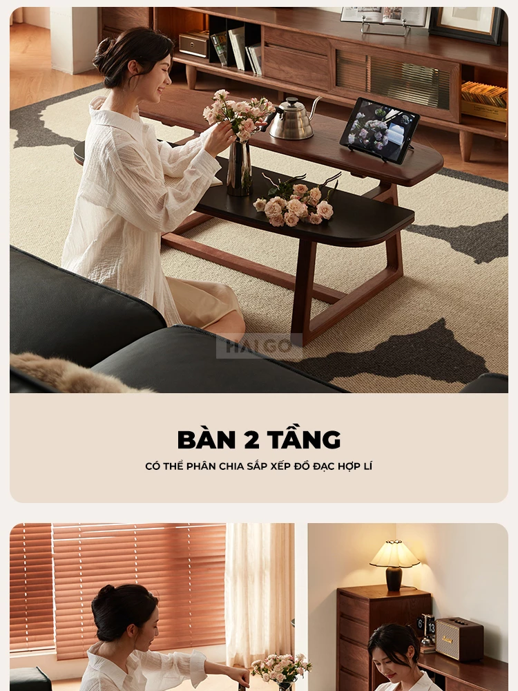 Bàn Trà Gỗ Tự Nhiên Phòng Khách Haigo BT345