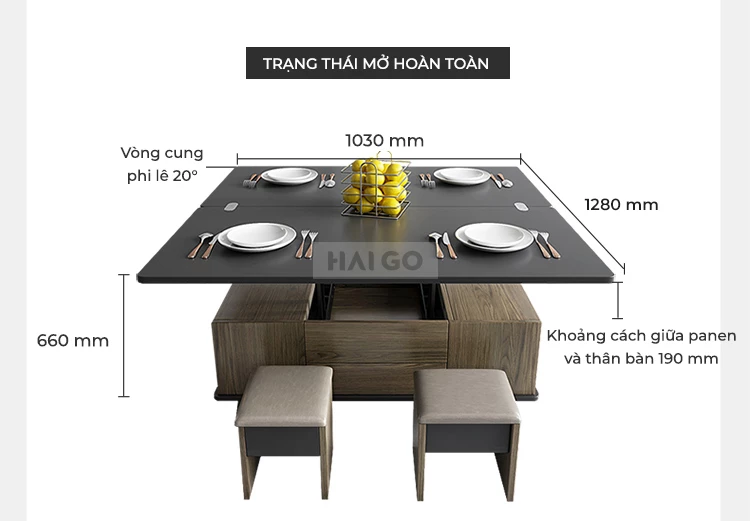 Bàn Trà Kết Hợp Bàn Ăn Thông Minh Haigo BTA299