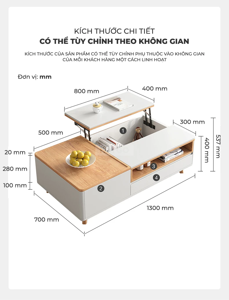 Bàn Trà Kết Hợp Bàn Ăn Thông Minh Haigo BTA302