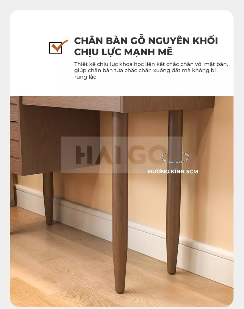 Bàn Trang Điểm Gỗ Tự Nhiên Cao Cấp Haigo BTD019