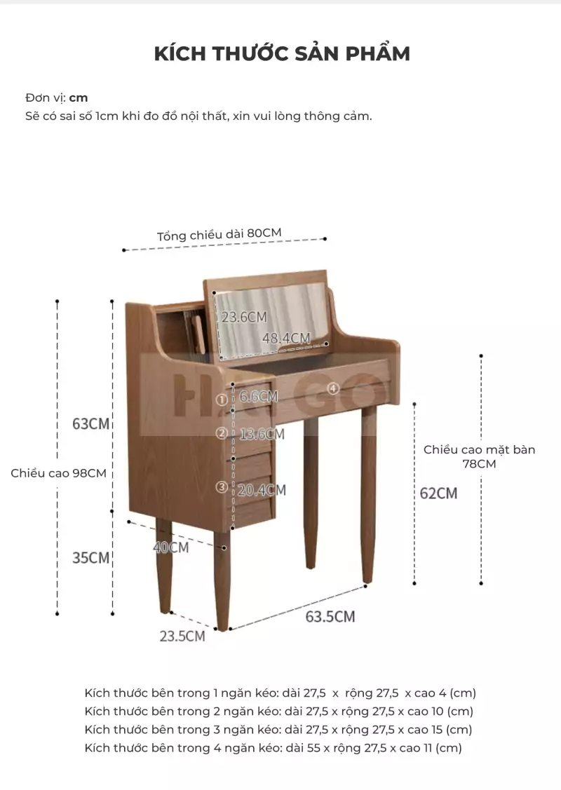 Bàn Trang Điểm Gỗ Tự Nhiên Cao Cấp Haigo BTD019