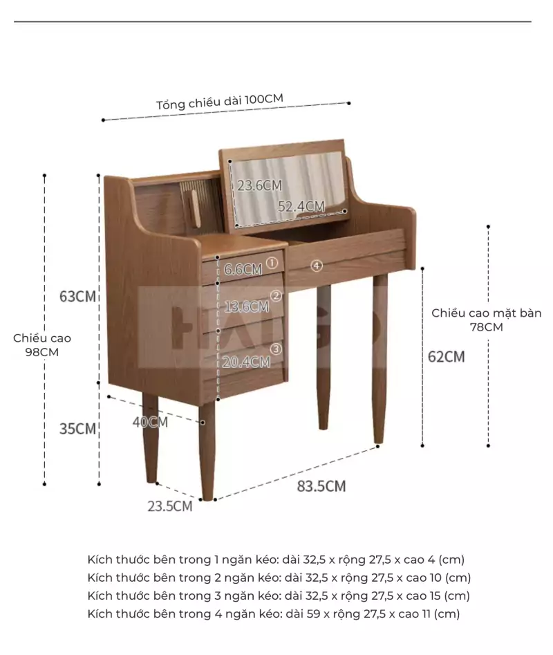 Bàn Trang Điểm Gỗ Tự Nhiên Cao Cấp Haigo BTD019