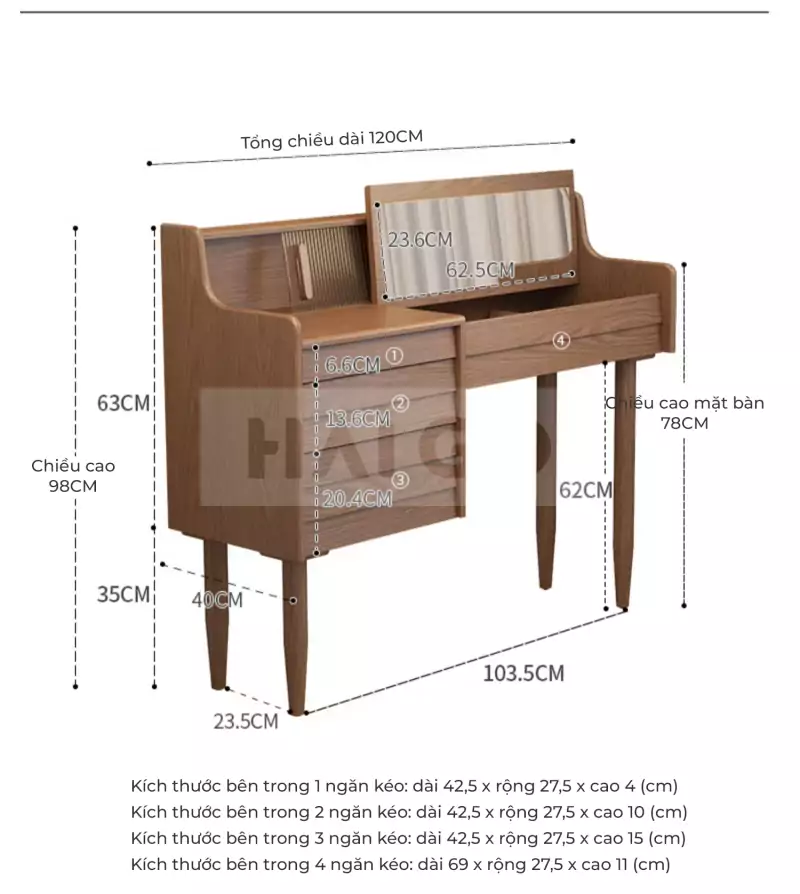 Bàn Trang Điểm Gỗ Tự Nhiên Cao Cấp Haigo BTD019