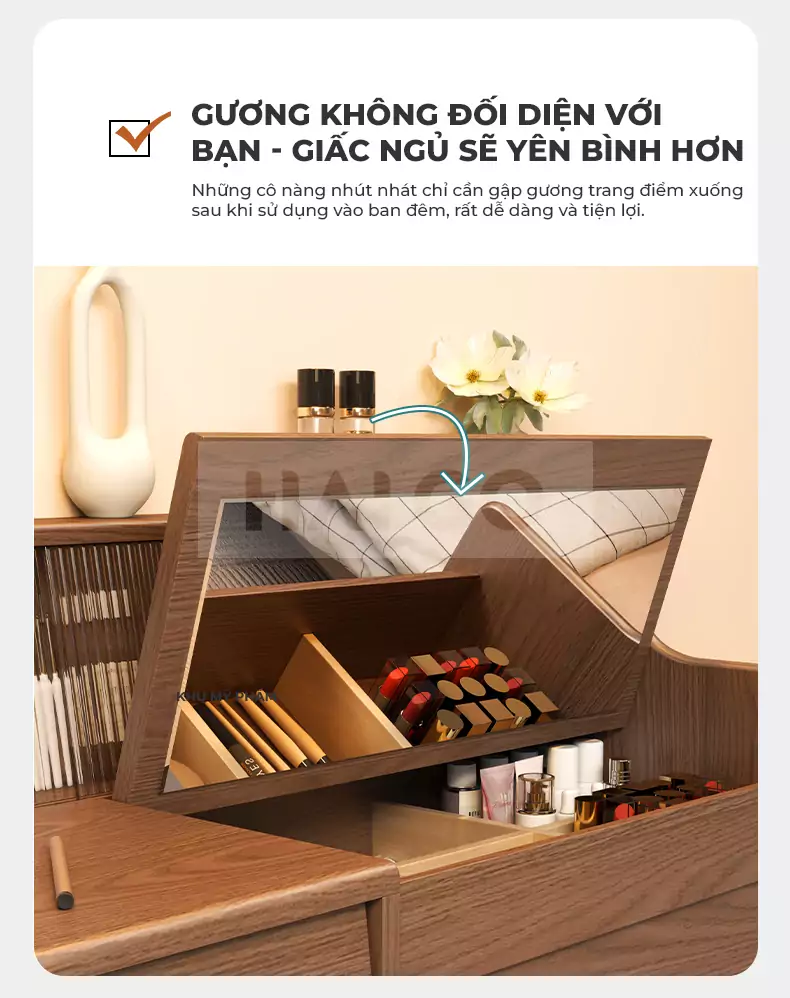 Bàn Trang Điểm Gỗ Tự Nhiên Cao Cấp Haigo BTD019