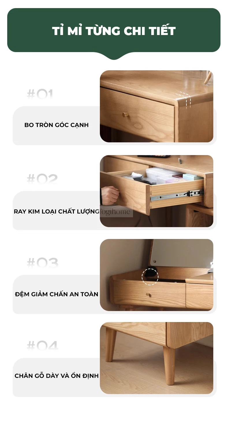Bàn Trang Điểm Gỗ Tự Nhiên Cao Cấp Togismart TDM152 mang thiết kế hiện đại, sang trọng, phù hợp không gian phòng ngủ tinh tế. Chất liệu gỗ tự nhiên bền chắc, chống cong vênh, kết hợp gương và ngăn kéo tiện lợi, giúp bạn sắp xếp đồ gọn gàng và tạo điểm nhấn đẳng cấp cho căn phòng.
