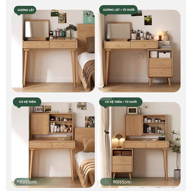 Bàn Trang Điểm Gỗ Tự Nhiên Cao Cấp Togismart TDM152 mang thiết kế hiện đại, sang trọng, phù hợp không gian phòng ngủ tinh tế. Chất liệu gỗ tự nhiên bền chắc, chống cong vênh, kết hợp gương và ngăn kéo tiện lợi, giúp bạn sắp xếp đồ gọn gàng và tạo điểm nhấn đẳng cấp cho căn phòng.